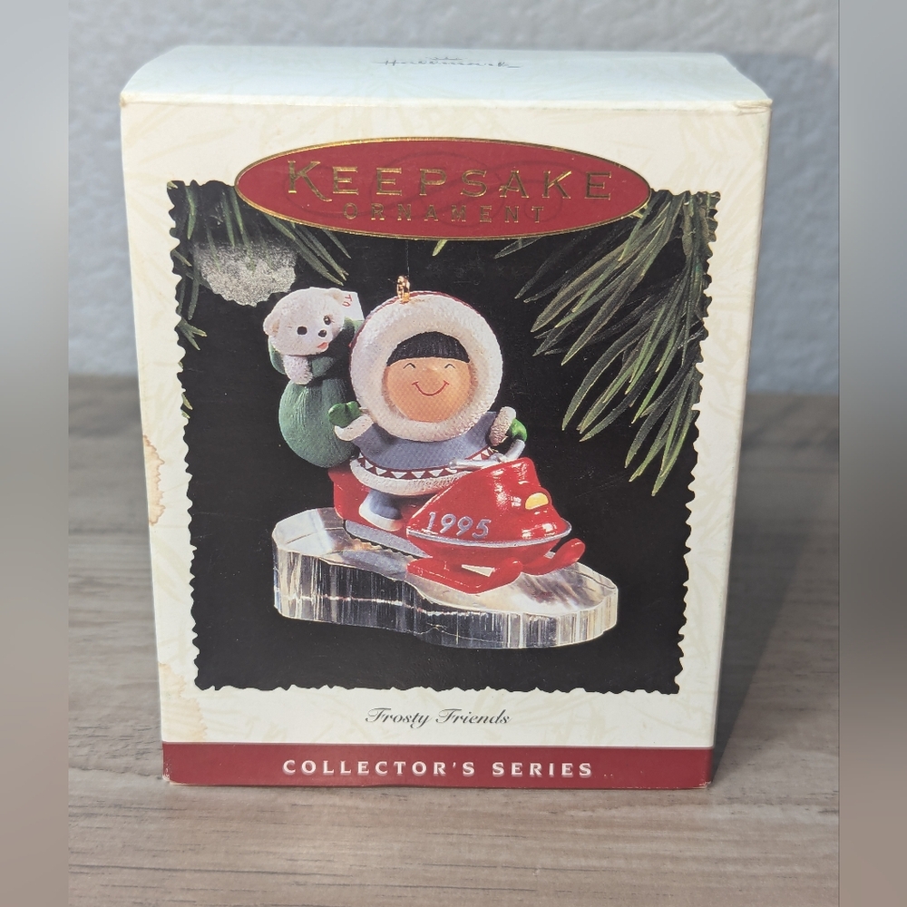 Hallmark Frosty Friends 1995 Christmas Ornament Eskimo & Polar Bear Snowmobiling
